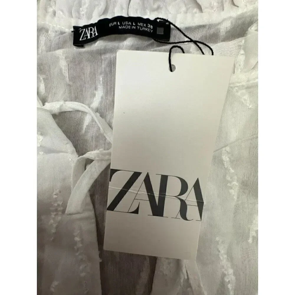 Zara Women Shirt Blouse Top L White Half Sleeve 3564/167 NWT
